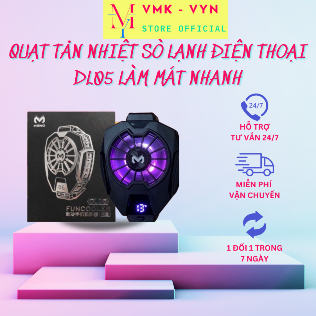 Quạt Tản nhiệt điện thoại MEMO DL05 Bản New 2023 - Sò lạnh làm mát khi chơi game, Có đồng hồ hiện thị nhiệt độ- VMK-VYN