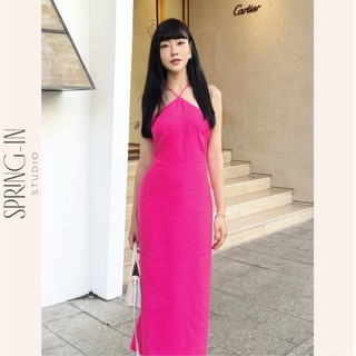 Đầm nữ suông linen dáng dài thiết kế cổ yếm hở lưng SPRING-IN