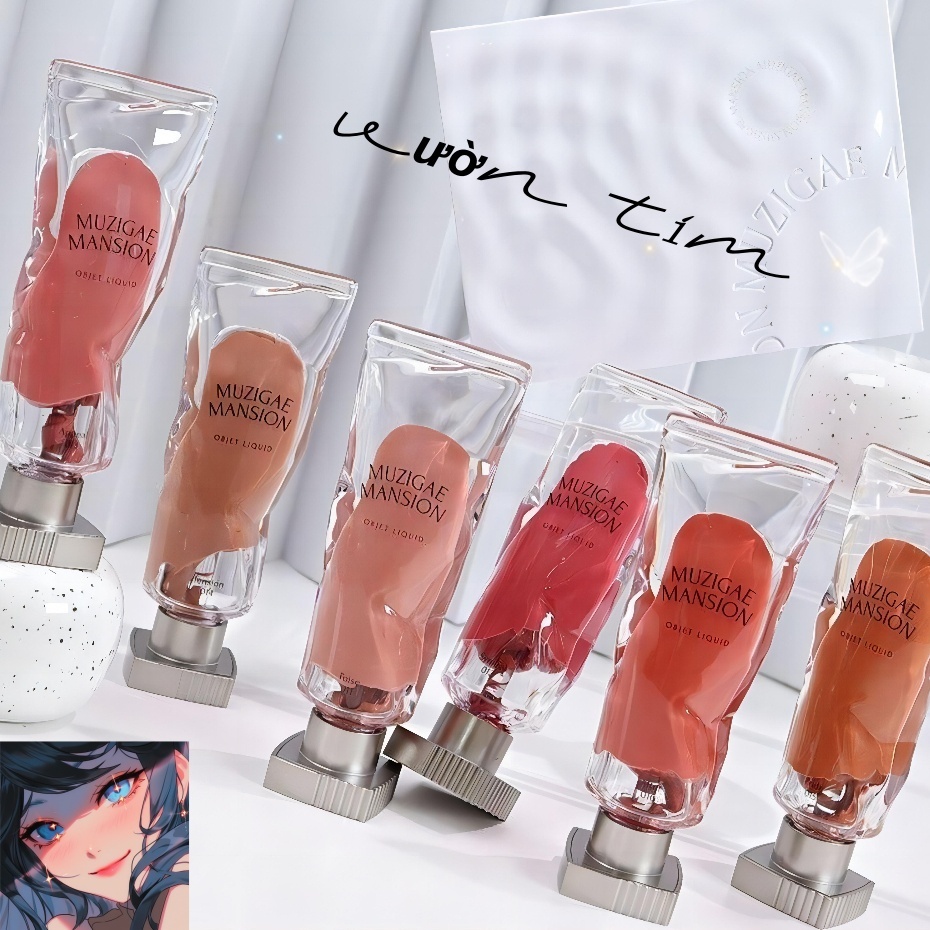 Son kem Muzigae Mansion Objet Liquid/Trang điểm dạng lỏng Bóng sống động Son bóng thuần chay/son bóng 6ml
