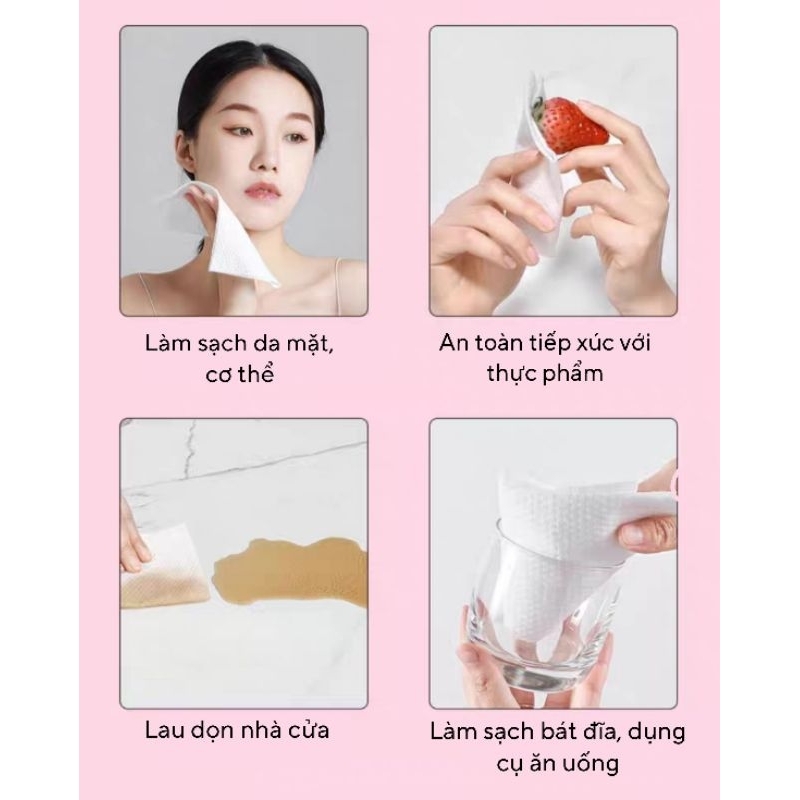 Gói 200 tờ khăn giấy lau mặt khô đa năng gấu dâu LOTSO treo tường cao cấp