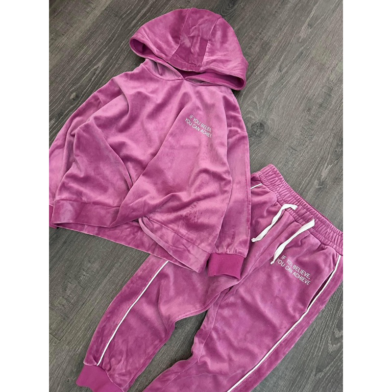 Bộ nhung hồng nút eo MC bé gái