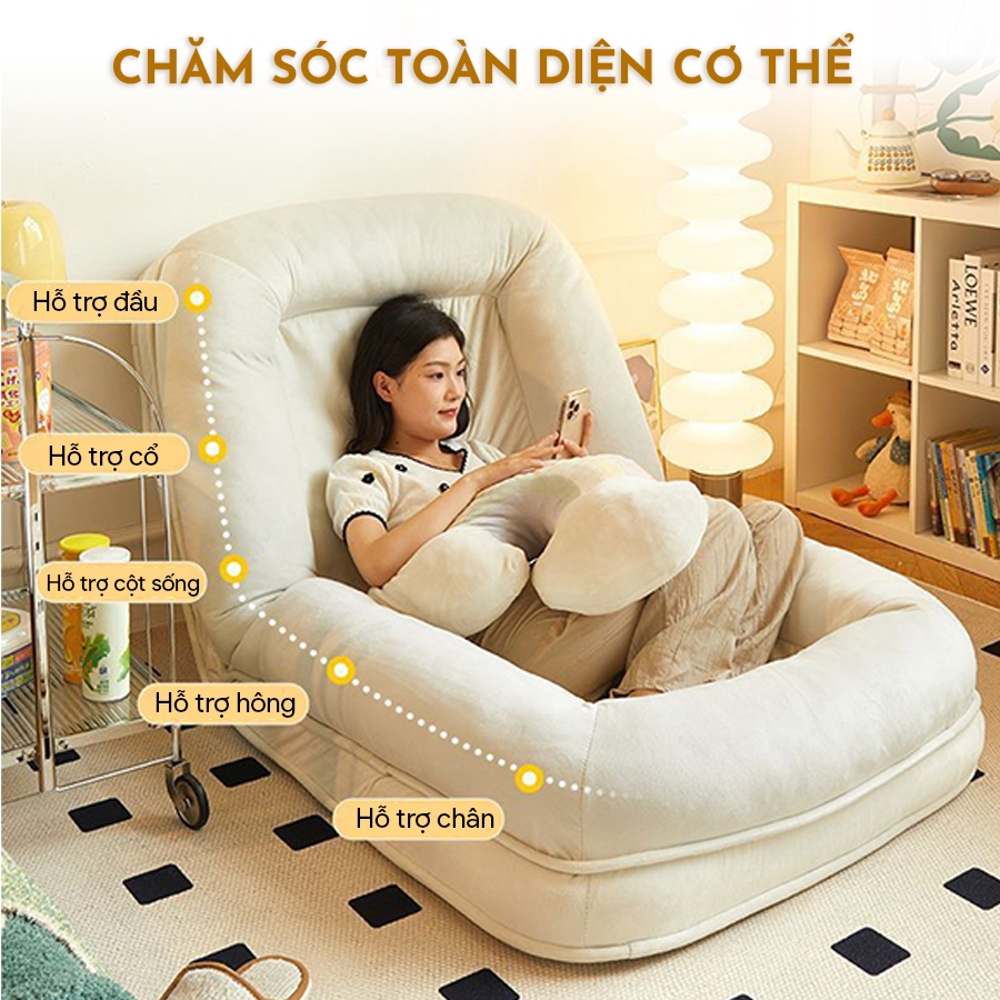 Ghế sofa Lười Ngả 180 Độ ROYALDECOR Điều Chỉnh Tựa Lưng ,Giường ngủ Ghế Sofa Giường Gấp Gọn Có Khoá Vệ Sinh