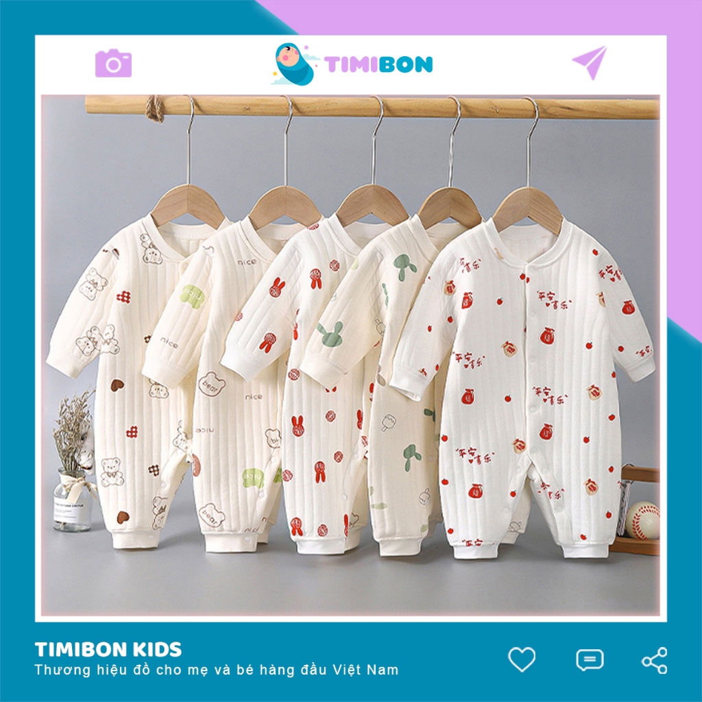 Quần Áo Trẻ Em Sơ Sinh Bộ Đồ Liền Thân Dài Tay Chất Nỉ Trần Bông Bodysuit Cúc Giữa Cho Bé [BDD35]