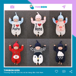 [ Tặng Kèm Mũ ] Bộ Body Dài Tay Cho Bé Trai Bé Gái Từ Sơ Sinh Đến 2 Tuổi Kiểu Quần Áo Bodysuit Trẻ Em - [BDD4]