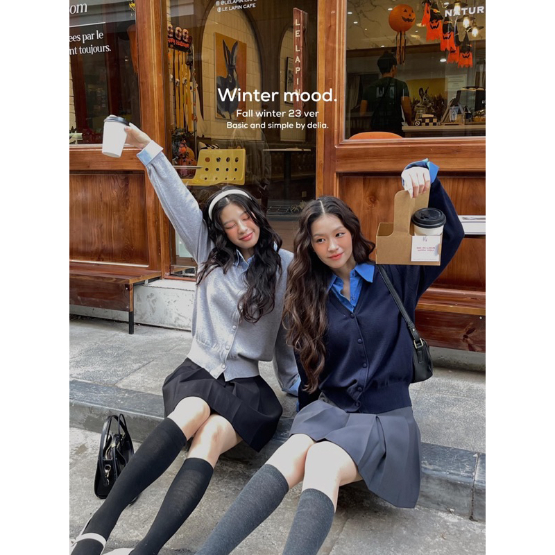 8223 ÁO LEN CỔ SƠ MI DÀI TAY CÚC BỌC