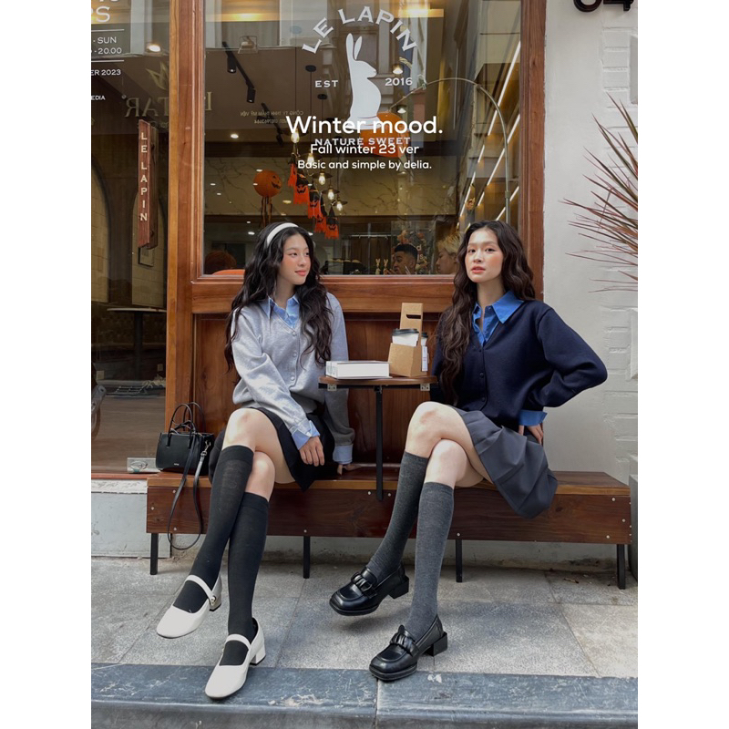 8223 ÁO LEN CỔ SƠ MI DÀI TAY CÚC BỌC