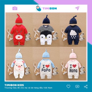 Body Dài Tay Cho Bé Kèm Nón Chất Cotton - [BDD4]