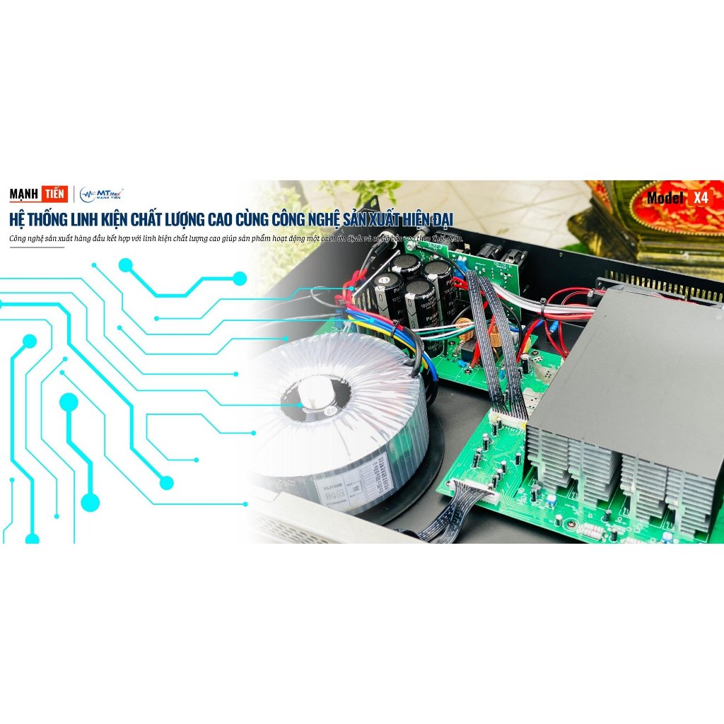 Đẩy Công Suất X4 Đánh Được Cặp Loa Full Bass 25, Công Suất 400W/Kênh Sử Dụng Hát Karaoke, Nghe Nhạc
