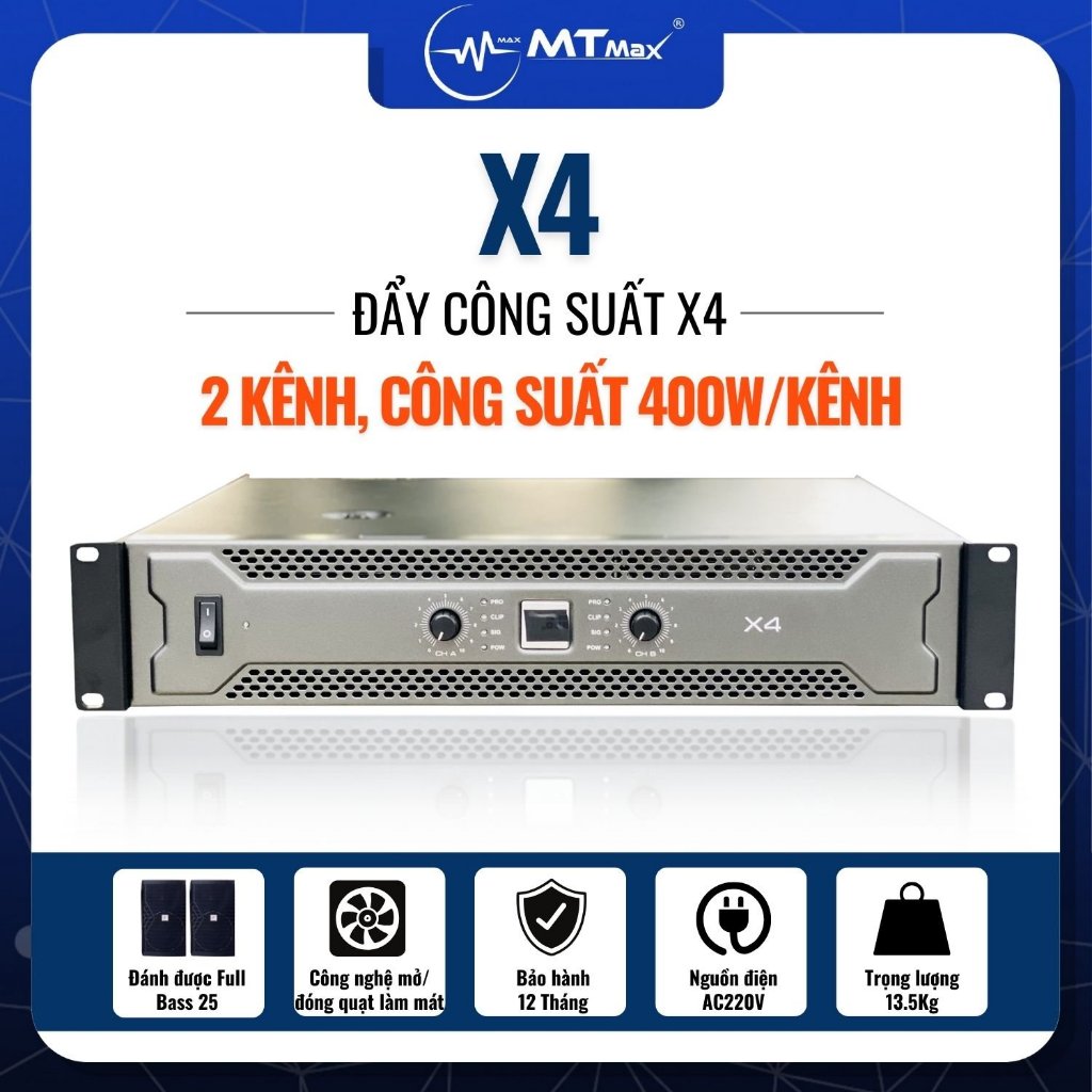 Đẩy Công Suất X4 Đánh Được Cặp Loa Full Bass 25, Công Suất 400W/Kênh Sử Dụng Hát Karaoke, Nghe Nhạc