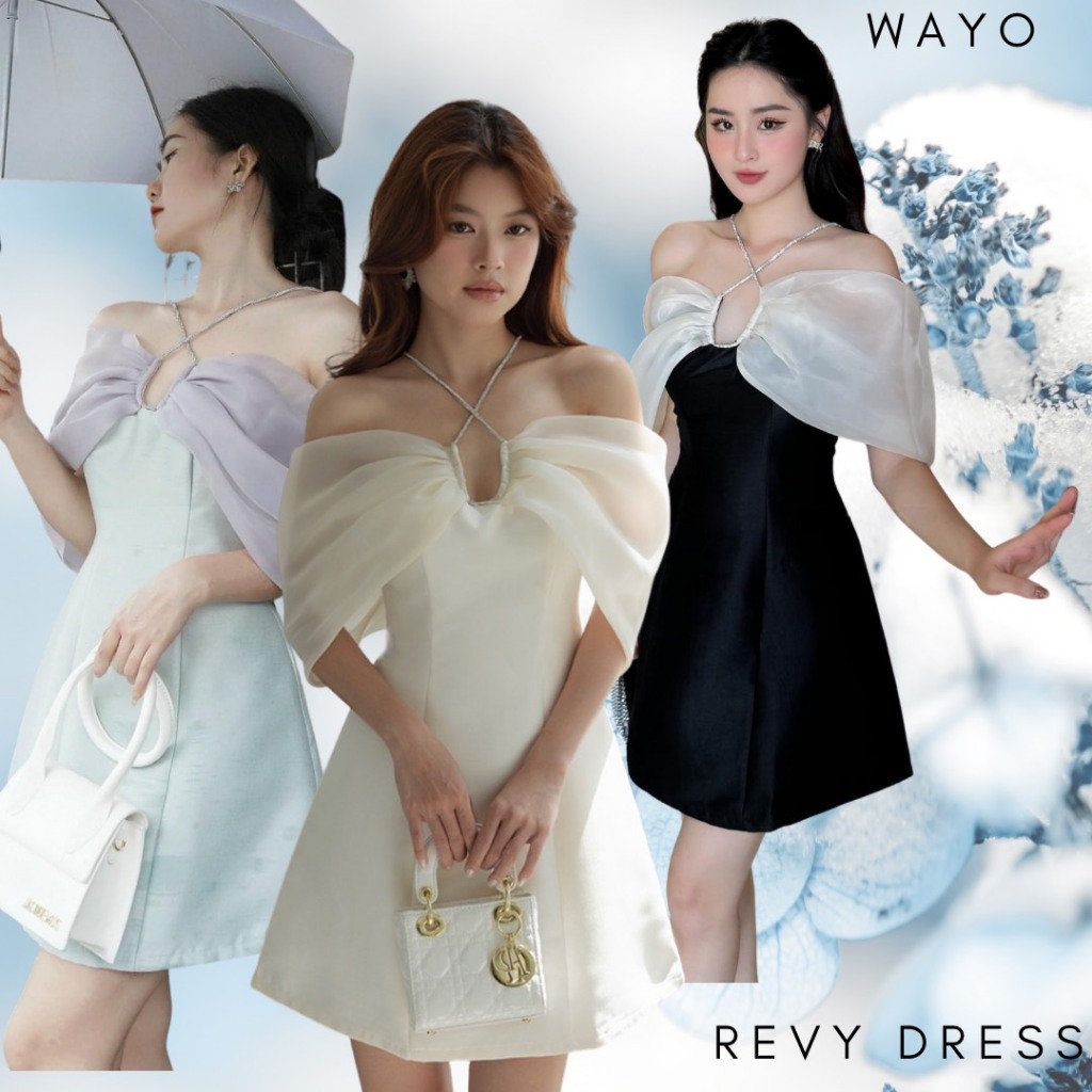 Đầm WAYO cổ yếm tafta phối voan cao cấp dự tiệc sang trọng