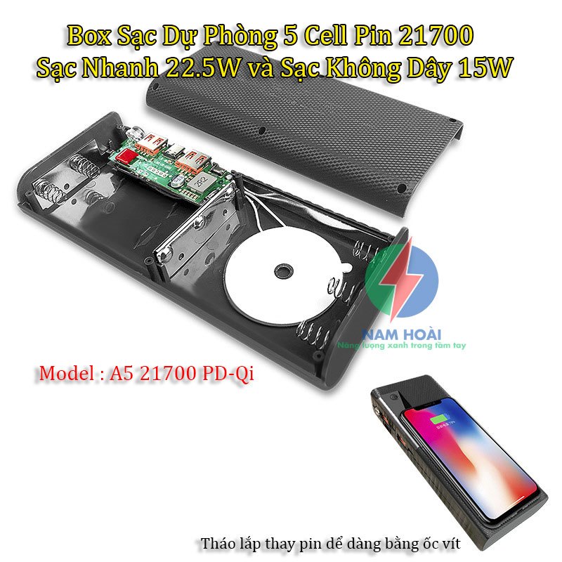 Box Sạc Nhanh 5 Cell Pin 21700 Sạc Không Dây 15W Tháo Lắp Dể Dàng