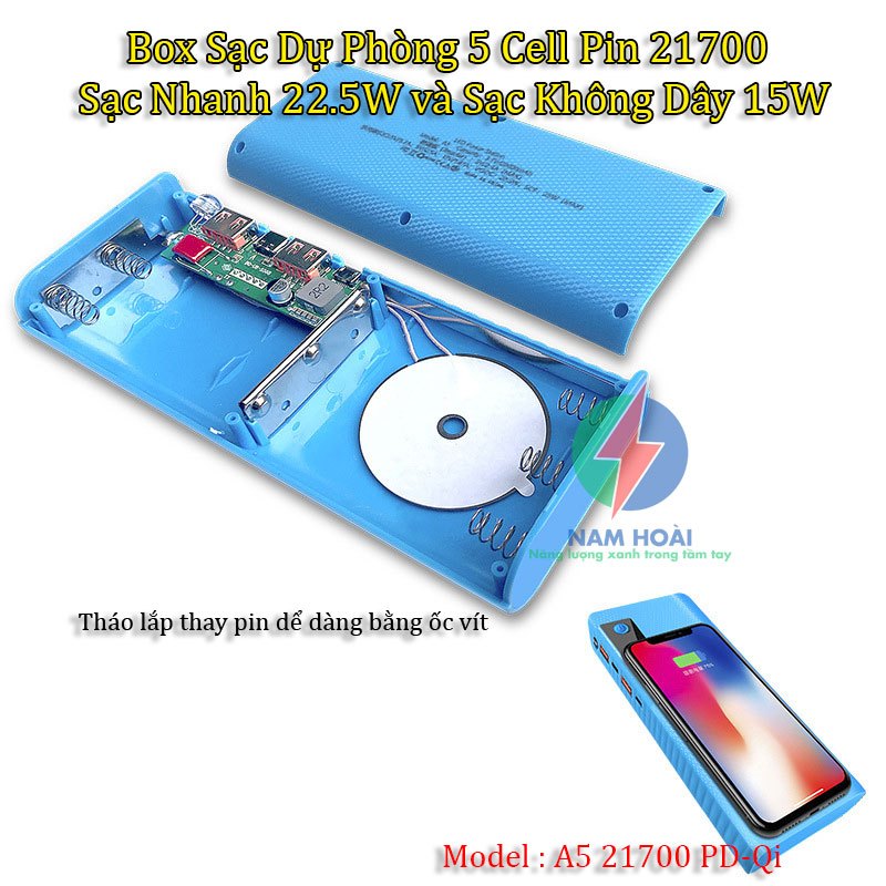 Box Sạc Nhanh 5 Cell Pin 21700 Sạc Không Dây 15W Tháo Lắp Dể Dàng