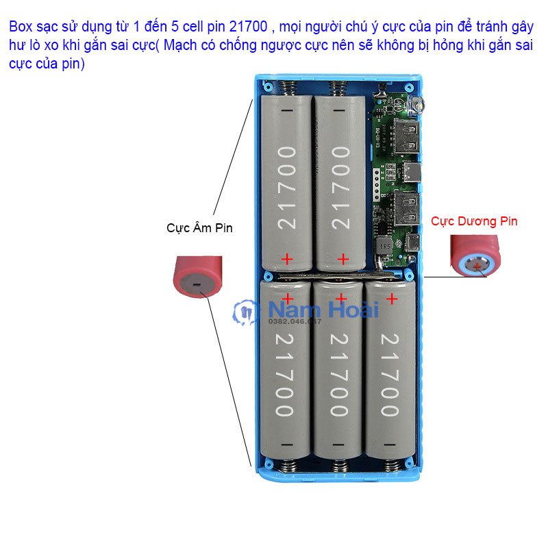 Box Sạc Nhanh 5 Cell Pin 21700 Sạc Không Dây 15W Tháo Lắp Dể Dàng
