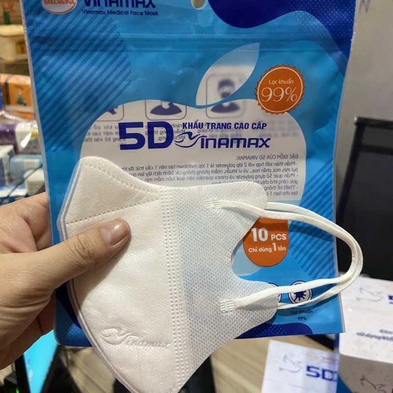 10 cái Khẩu trang 5D Vinamax chính hãng, 3 lớp dày dặn, nhiều màu lựa chọn