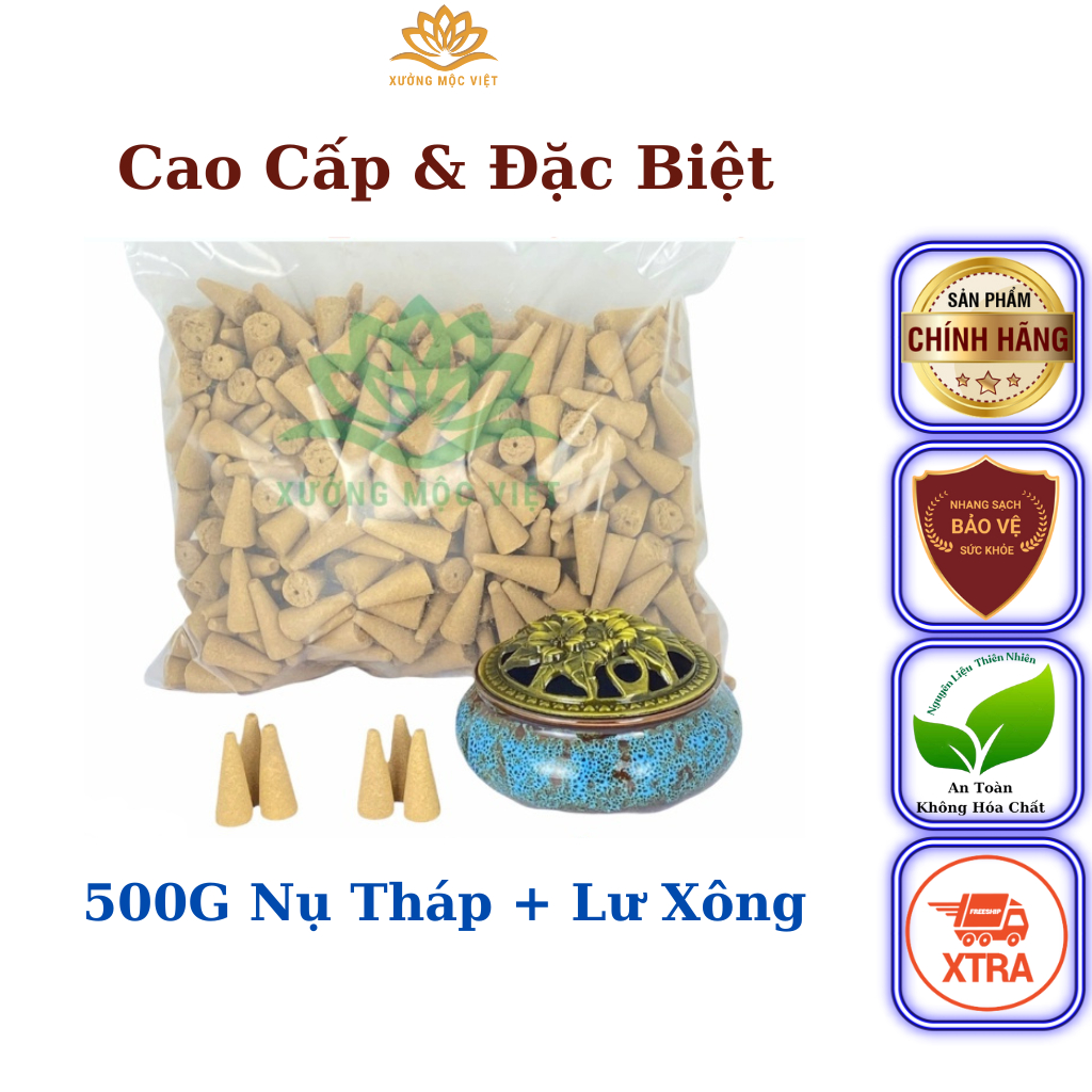 Combo 500G Nụ Trầm Hương Khói Ngược Sạch Nguyên Chất Tự Nhiên Không Hoá Chất Xưởng Mộc Việt + Lư Xông Sứ ( Nụ Tháp )