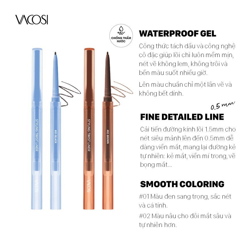 CHÌ GEL KẺ MẮT VACOSI Styling Twist Liner - VM26