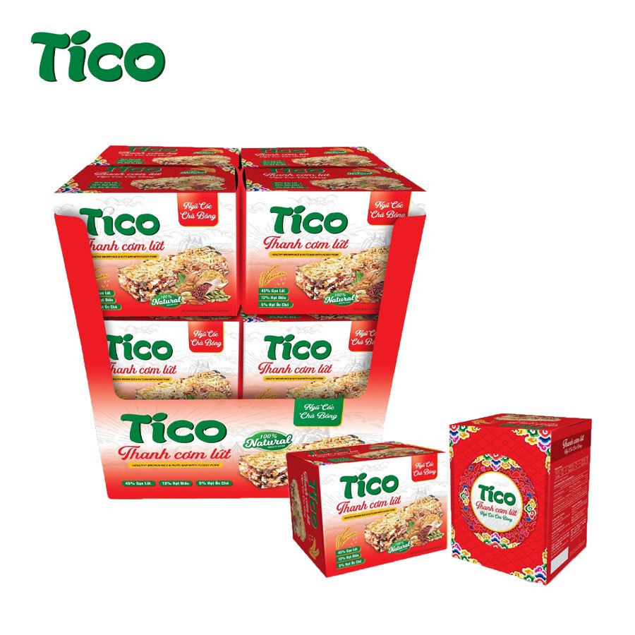 Lốc lễ 48 hộp Thanh cơm lứt ngũ cốc Tico - đủ vị - trang trí Vân Mây Ngũ Sắc đẹp