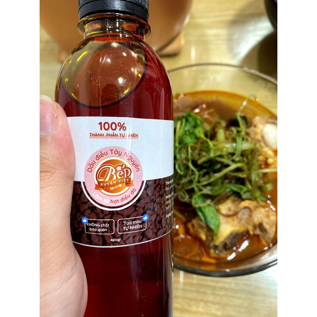 Dầu Màu Điều Bếp Xuyên Việt từ hạt điều đỏ Tây Nguyên, gia vị chế biến thực phẩm, tạo màu tự nhiên.