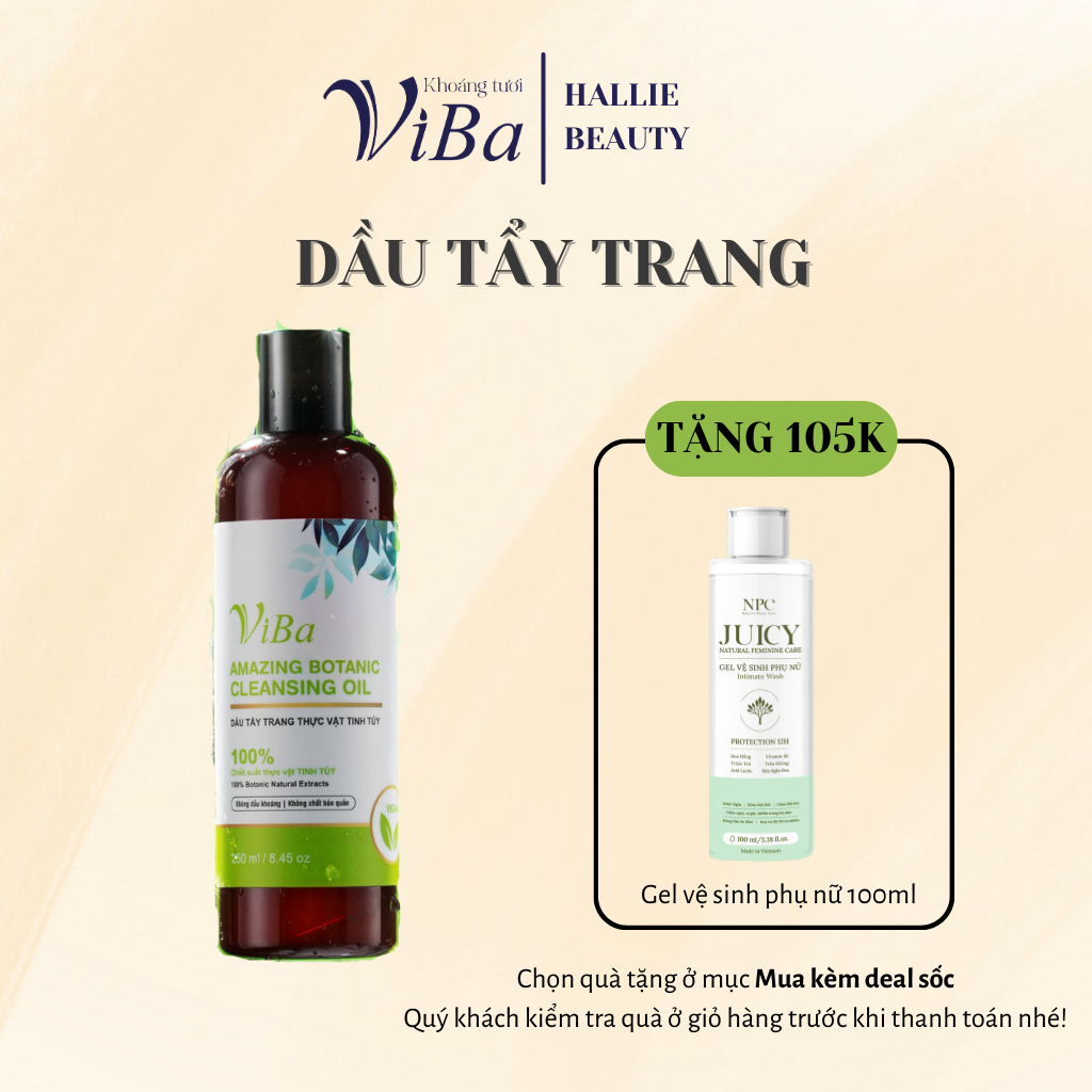 Dầu tẩy trang thực vật Viba, thanh tẩy da, sạch sâu, dưỡng da, không dầu khoáng, không paraben Khoáng Tươi Viba