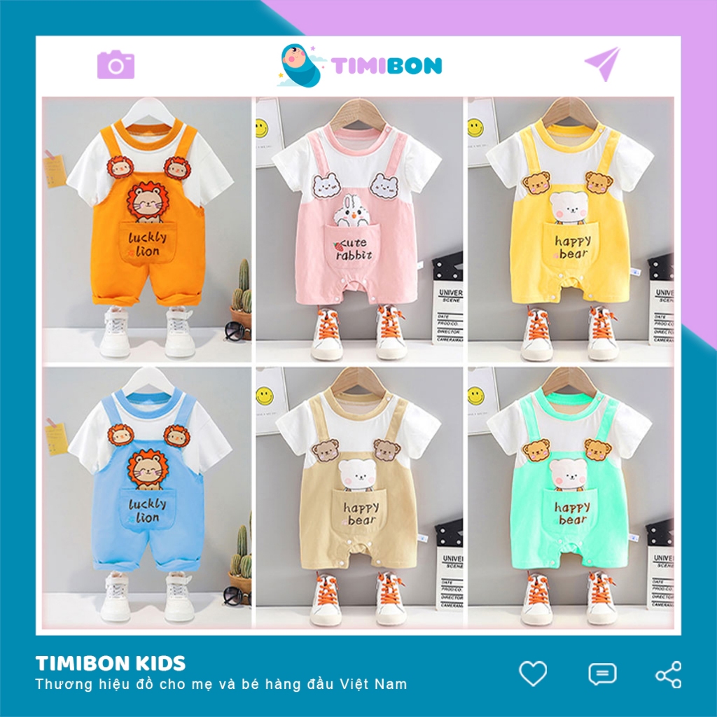 Quần Áo Trẻ Em Sơ Sinh Bộ Đồ Liền Thân In Hình Thú Chất Cotton Body Yếm Cho Bé Trai Bé Gái [BDC22]