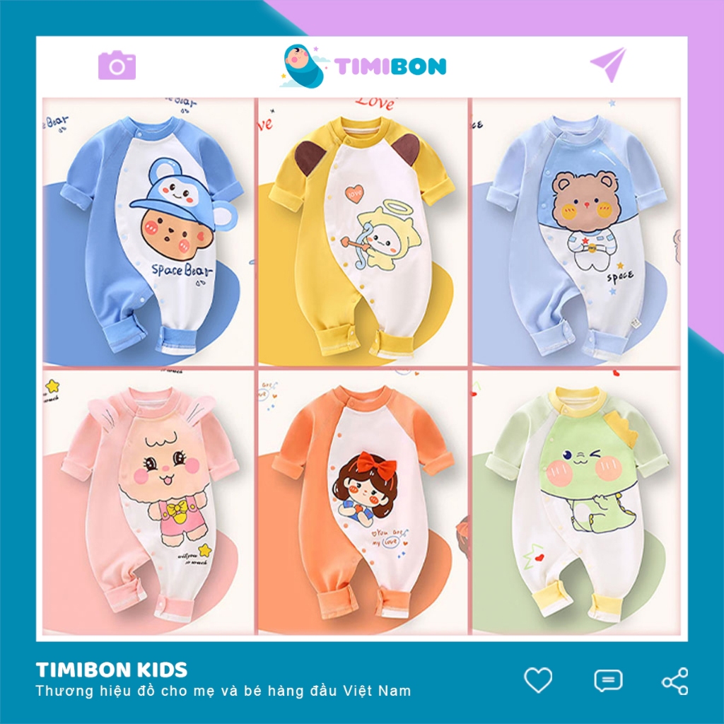 Quần Áo Trẻ Em Hình Thú Bộ Body Dài Tay Cho Bé Trai Bé Gái Trẻ Sơ Sinh Đến 12kg - [BDD33]