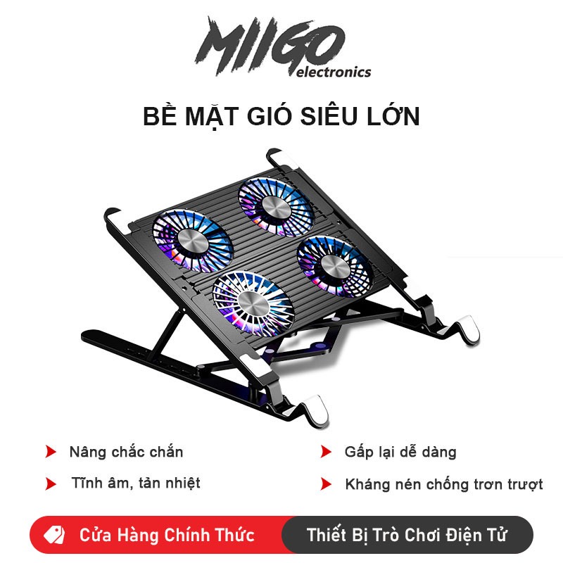 Giá Đỡ LAPTOP gấp gọn chỉnh độ cao hỗ trợ tản nhiệt công thái học, Quạt LED RGB Chạy Mạnh Êm cho Máy Tính