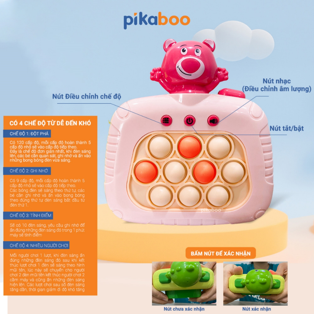 Pop it điện tử  Pikaboo Đồ chơi Máy chơi game bản mới bấm nút theo đèn nhạc với 4 chế độ giúp bé luyện phản xạ giữa