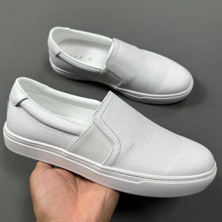 GN6 giày slip on da bò miu sần giày nam màu trắng đế cao su khâu xung quanh giày Hoa Loafer