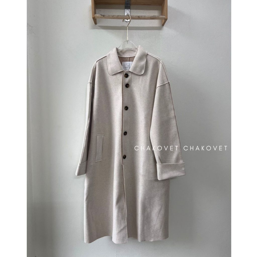 Áo dạ nữ thắt đai dáng dài A8759, áo khoác cổ bè thời trang sành điệu mùa đông cho phái nữ siêu tôn dáng ấm áp-CHAKOVET