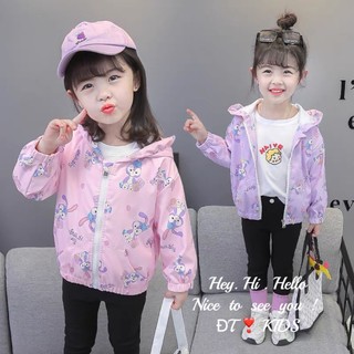 Áo khoác gió 2 lớp có mũ cho bé gái dễ thương cho bé từ 1 tuổi đến 7 tuổi