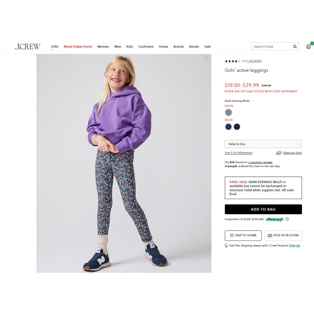Legging bé gái Jcrew chất đẹp đanh co giãn có đủ size cho bé nhỏ và lớn 4-14t Mai xuất dư