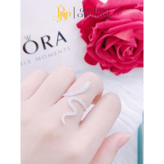 Nhẫn rắn nạm đá xinh xắn, bạc BNP