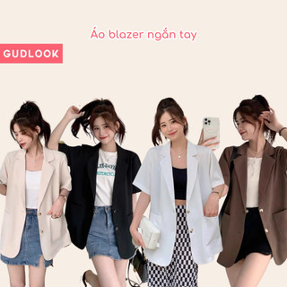 Áo Blazer Nữ Cộc Tay 2 Cúc GUDLOOK Form Rộng Khoác Ngoài Trẻ Trung