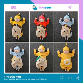 [ Tặng Kèm Mũ ] Quần Áo Trẻ Em Sơ Sinh Bộ Đồ Liền Thân Dài Tay Chất Cotton Bodysuit Hình Thú Cho Bé Trai Bé Gái [BDD17]