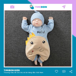 [ Tặng Kèm Mũ ] Quần Áo Trẻ Em Sơ Sinh Body Dài Tay Cho Bé Trai Bé Gái Chất Cotton Mềm Mịn Khủng Long Xanh [BDD17]