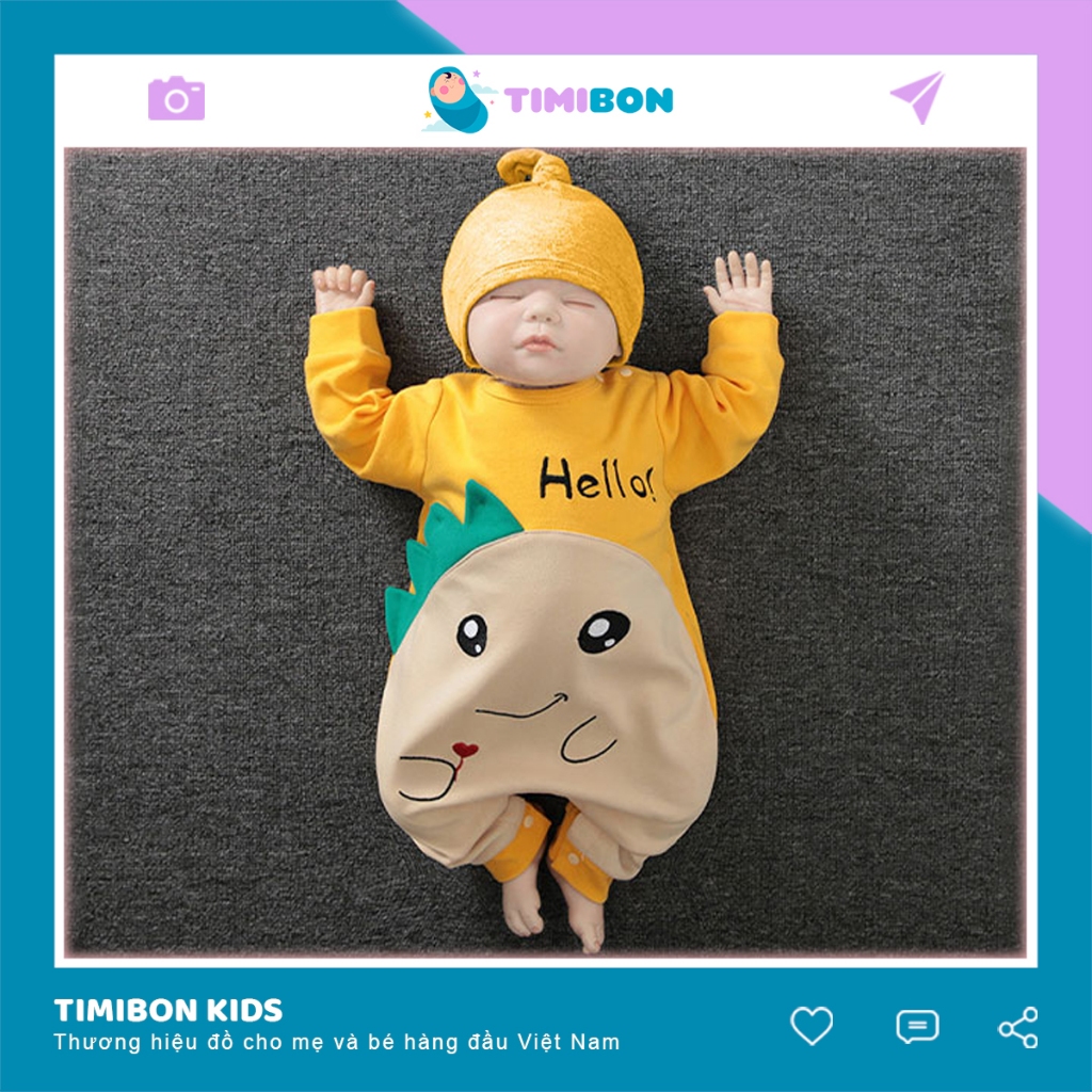 Quần Áo Trẻ Em Sơ Sinh Body Dài Tay Cho Bé Trai Bé Gái Chất Cotton Mềm Mịn Khủng Long Vàng [BDD17]