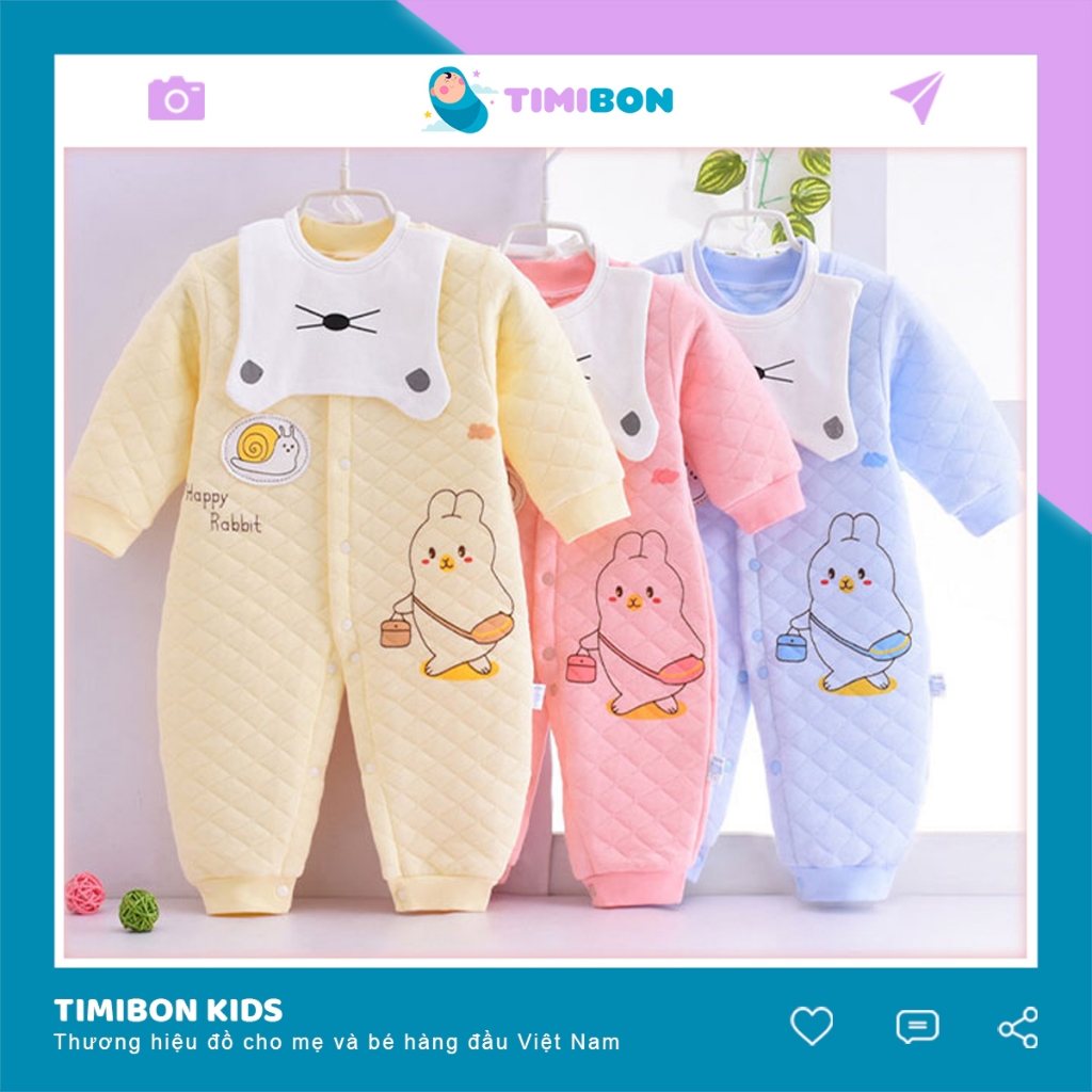 Body Trần Bông Dài Tay Bodysuit Liền Thân Kèm Yếm Dày Ấm Quần Áo Cho Trẻ Em Sơ Sinh [BDD22]
