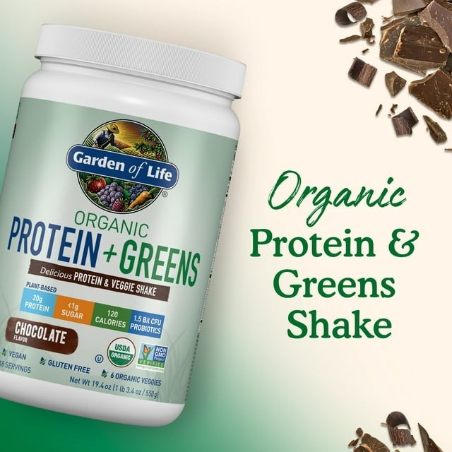 Hỗn hợp bột dinh dưỡng Garden of Life Organic Protein & Greens Protein Powder, vị Chocolate 550gr