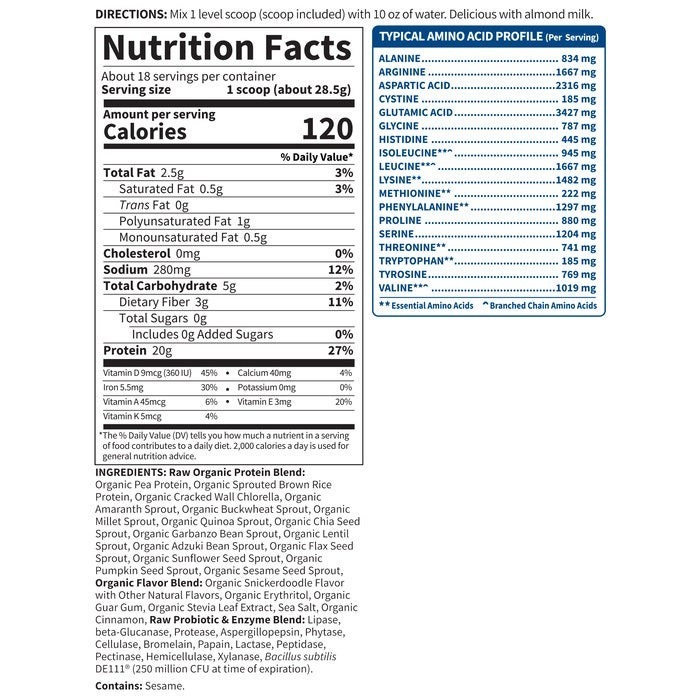 Hỗn hợp bột dinh dưỡng Garden of Life Organic Protein, vị Snickerdoodle Cookie 513gr