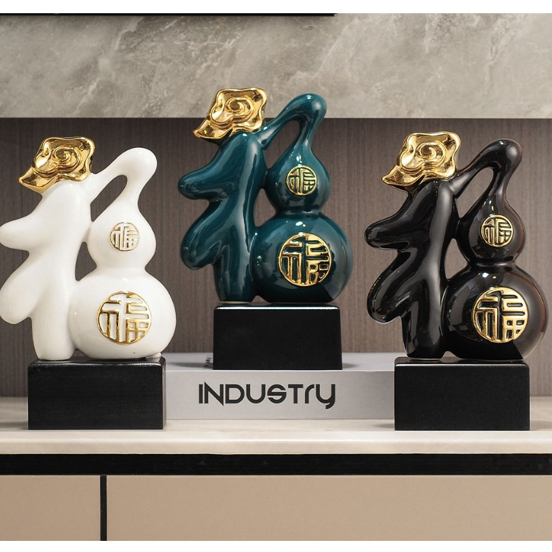 Tượng hồ lô trang trí bằng gốm sứ sang trọng mang ý nghĩa phước đức may mắn,decor cho không gian, quà tặng cao 17cm