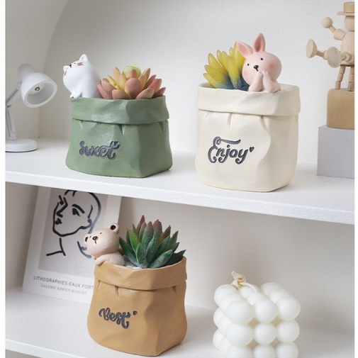 Chậu trồng cây, hũ đựng cọ trang điểm, hũ đựng bút siêu xinh nhiều công năng cao 11cm, trưng bày hoặc quà tặng