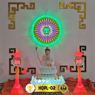 Đèn hào quang led viền pha lê hoa sen cao cấp, đèn trang trí bàn thờ, treo cùng tượng phật hqpl-02