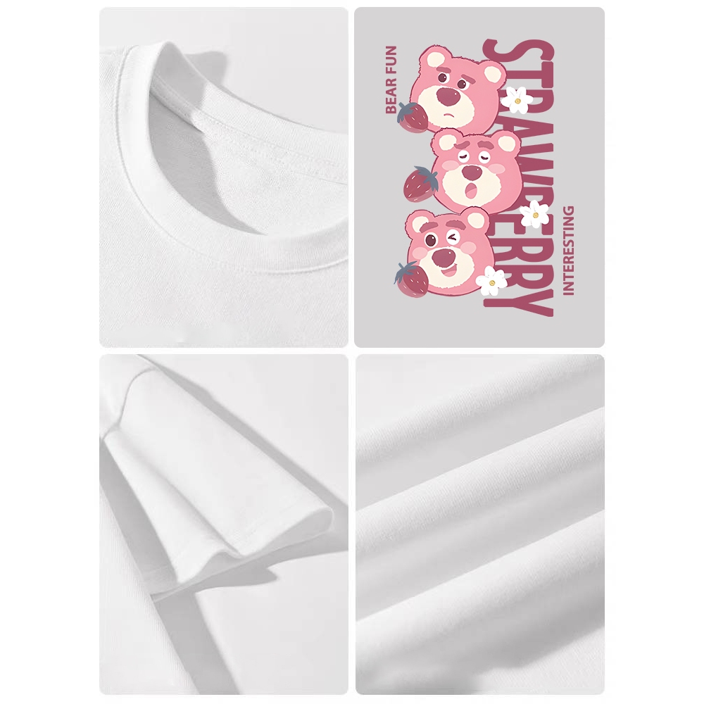 Áo thun bé gái 10 tuổi UTO áo ngắn tay chất cotton mềm mịn thoáng mát in hoạt hình gấu dâu lotso mẫu mới T0072