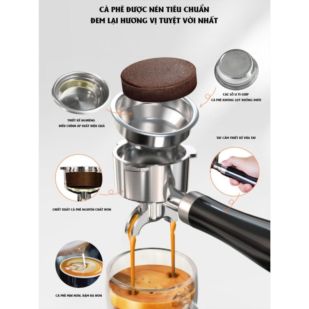 Máy pha cà phê Espresso WINCI EM4214, Vỏ Inox, áp lực nén 20 Bar, Bảo hành 12 tháng chính hãng.