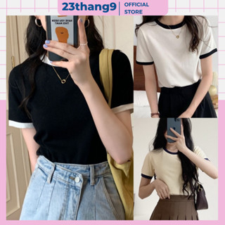  Áo thun baby tee áo babytee cổ tròn phối viền suông trơn basic trẻ trung vải thun tăm co giãn phong cách ulzzang A304 