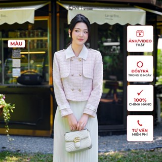 Áo Khoác Nữ CCHAT Kiểu Phối Dáng Suông Chất Dạ Tweed Cao Cấp Phong Cách Thanh Lịch 23EHZ8004ST