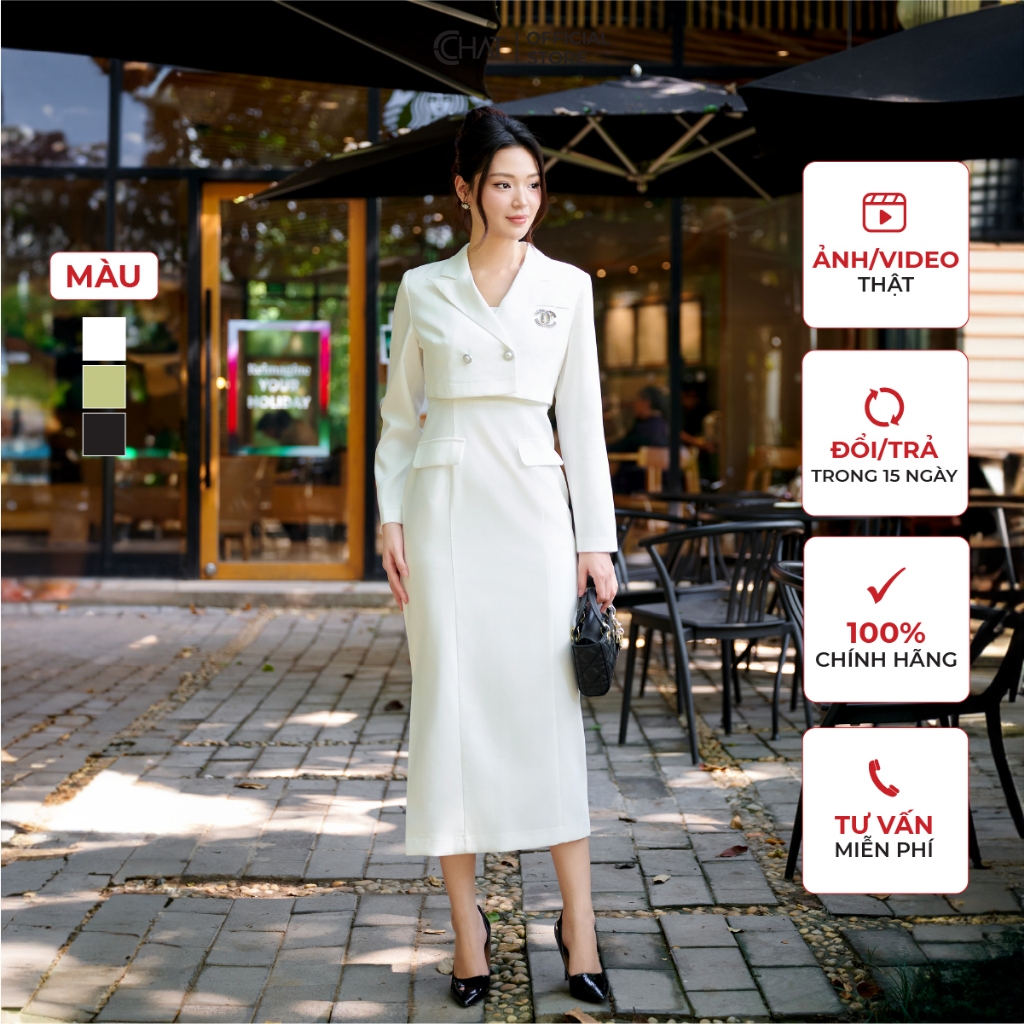 Set Đồ Nữ 𝐂𝐂𝐇𝐀𝐓 Áo Blazer Kèm Chân Váy Dáng Ôm Chất Tuytsi Cao Cấp 23BDS2010OT
