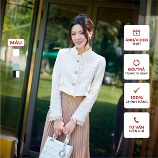 Áo Khoác Nữ CCHAT Kiểu Tua Rua Dáng Suông Chất Dạ Tweed Cao Cấp 23EHZ8005ST