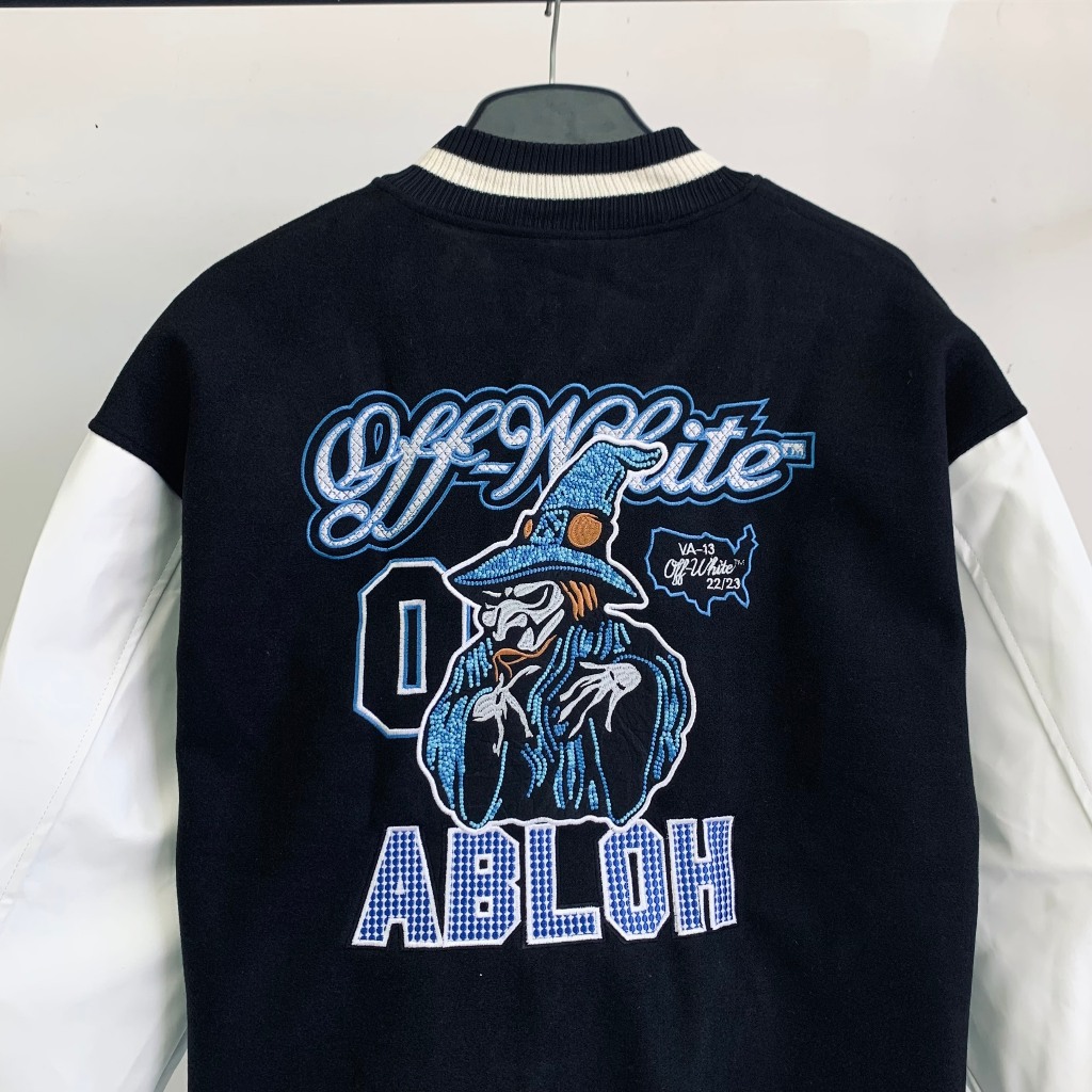 Áo bomber varsity nam nữ jacket from rộng bóng chày bigsize unisex chất dạ ép tay da lót dù O.W AC Milan Gin Store