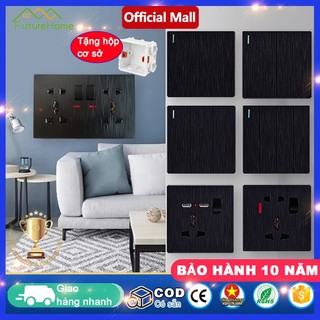 Fhm ổ cắm công tắc 220v ổ điện gắn tường bảng điều khiển màu đen chải pc ổ cắm điện thông minh 3pin 2usb